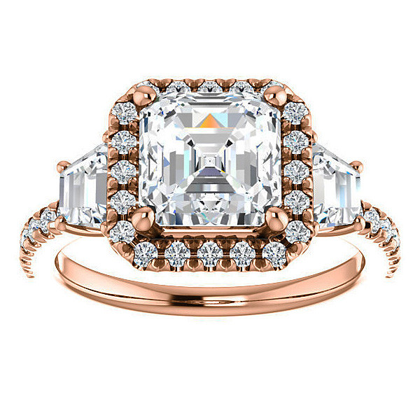 Asscher Three Stone style Engagement Ring - enr341-ash - MoissaniteCo.com