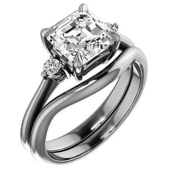 Asscher Moissanite Unique Three Stone Engagement Ring - enr421-ash ...