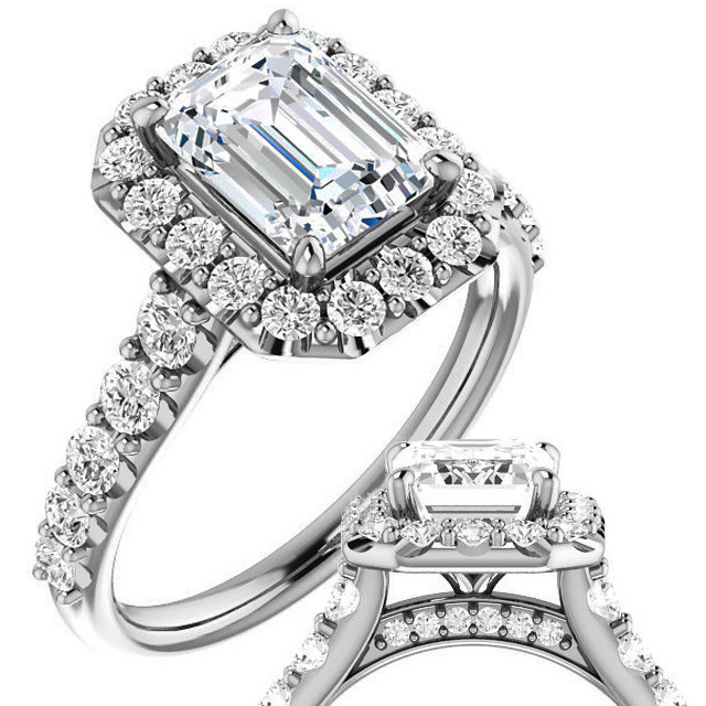 Emerald / Radiant Cut Halo Cathedral Engagement Ring - enr359-em ...