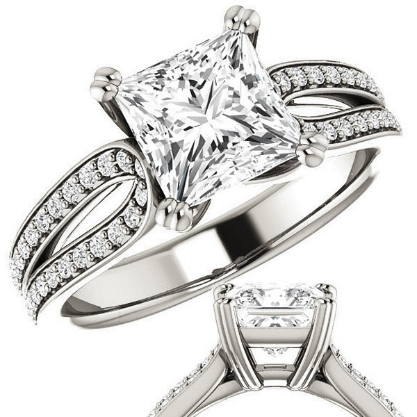 Princess cut Moissanite Split Shank Engagement Ring - enr017-pr ...