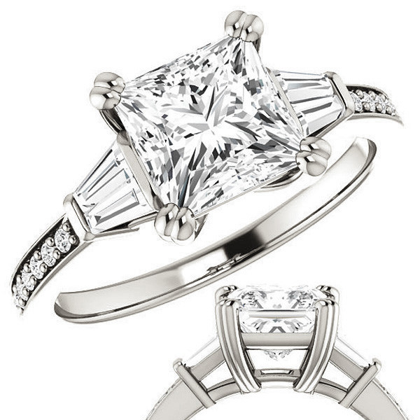Translunar Tapered Baguette Engagement Ring With Old Mine Cut Diamond -  GOODSTONE