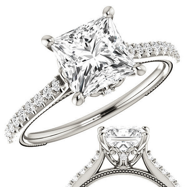 Cushion Moissanite Vintage Engagement Ring with Milgrain - enr149-cu ...