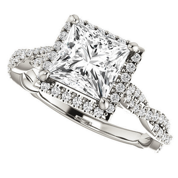 Princess cut Twisted Cathedral Halo Engagement Ring - enr192-pr ...