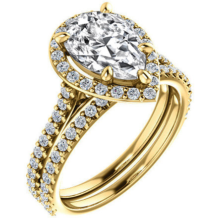 Pear Moissanite Cathedral Halo Engagement Ring - enr394-pear ...