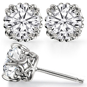 Vintage Antique Double Prong Round Moissanite Stud Earrings - ear183 ...