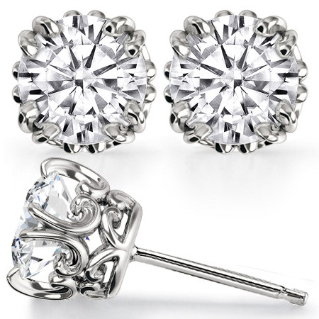 Vintage Antique Double Prong Round Moissanite Stud Earrings - ear183 ...
