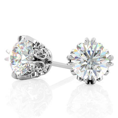 Vintage Antique Double Prong Round Moissanite Stud Earrings - ear183 ...