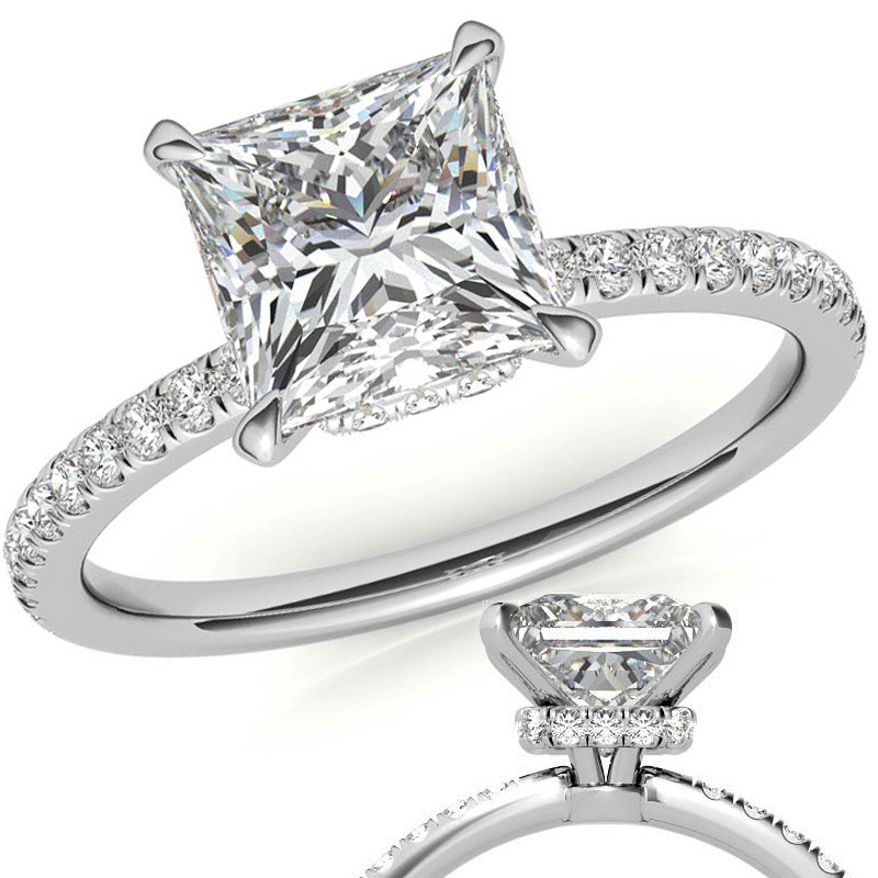 Princess Hidden Halo Moissanite Engagement Ring - eng009-pr ...
