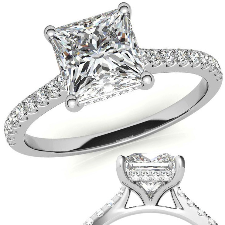 Cathedral & Collar Princess Moissanite Engagement Ring - eng072 ...