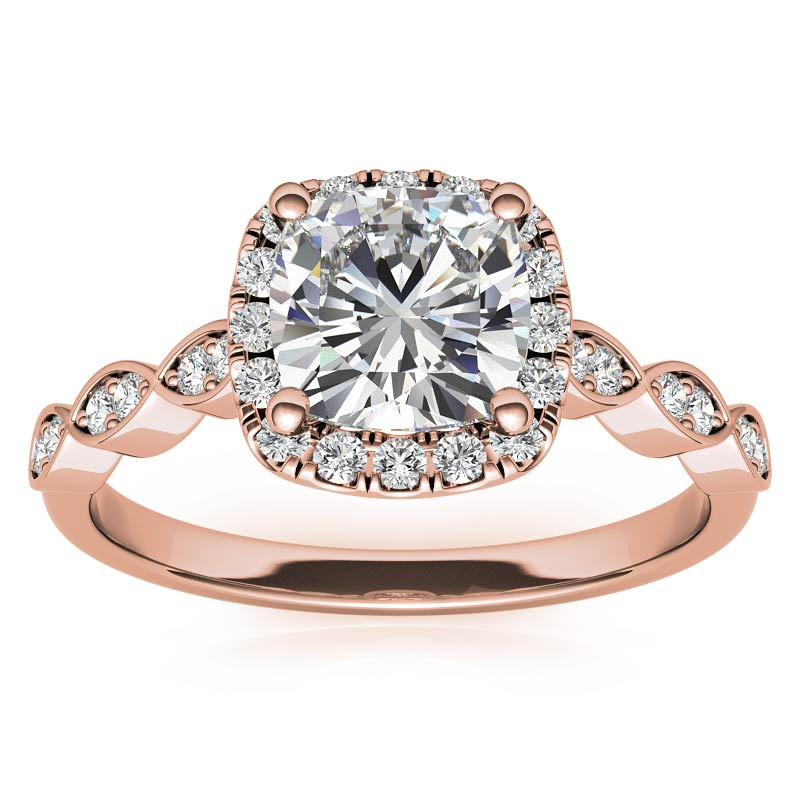 Scalloped Cathedral Halo Cushion Moissanite Engagement Ring - eng074 ...
