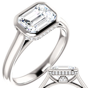 Emerald cut Moissanite Bezel Engagement Ring - enr034-em - MoissaniteCo.com