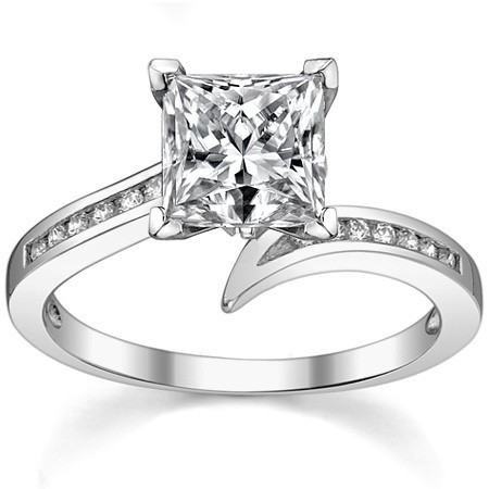 Round Brilliant Moissanite & Diamond Bypass Engagement Ring, 0.11ct ...