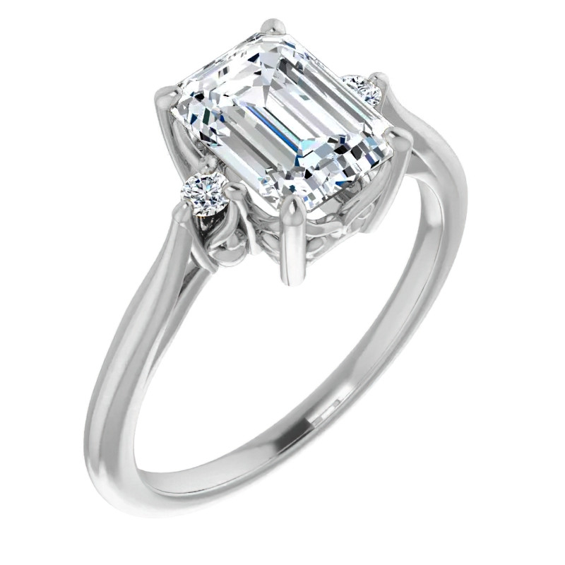 Emerald / Radiant Three-Stone Cathedral Engagement Ring - enr140-em ...