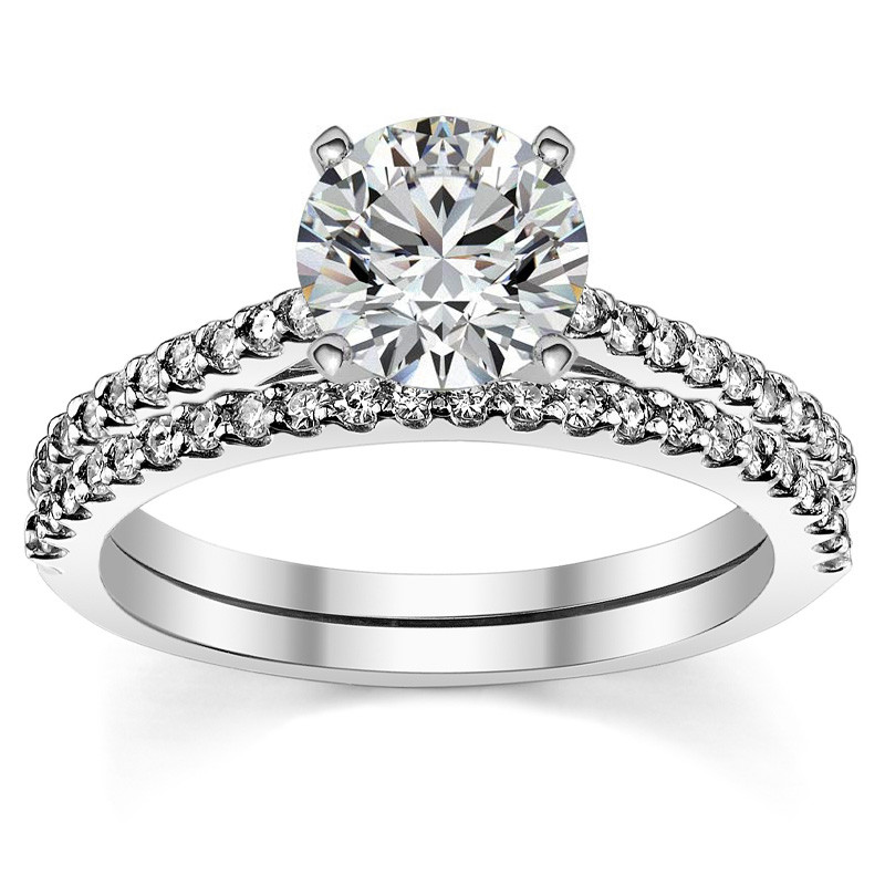 Round Brilliant Moissanite Petite Cathedral Engagement Ring (0.20ct ...