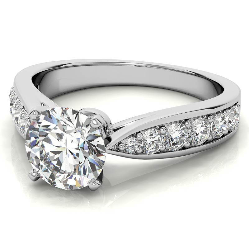 Round Brilliant Moissanite Tapered Cathedral Engagement Ring, 0.44ct ...