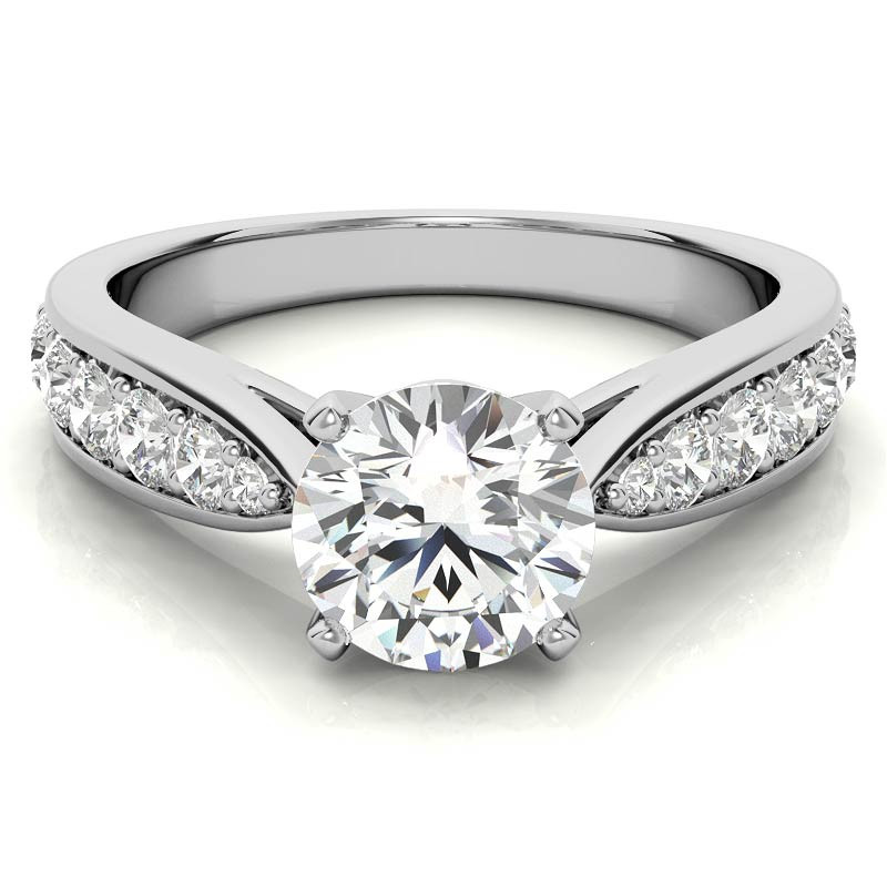 Round Brilliant Moissanite Tapered Cathedral Engagement Ring, 0.44ct ...