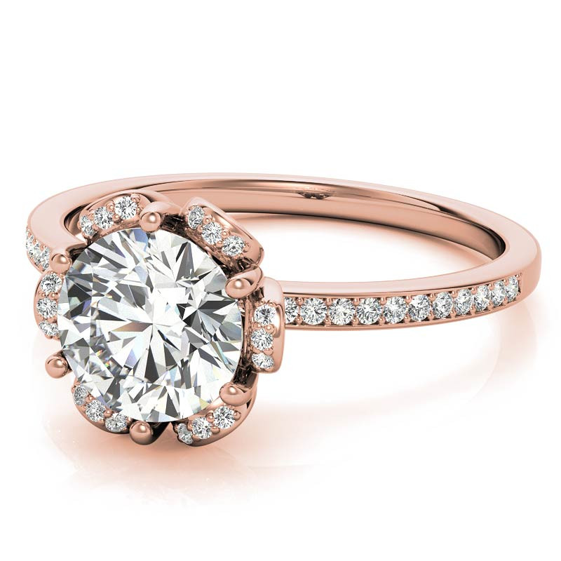 Round Brilliant Moissanite Floral Style Halo Ring - eng265 ...