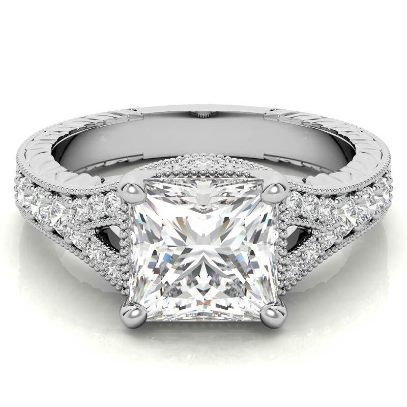 Princess Antique Split Shank Moissanite Wedding Set - wed417-pr ...