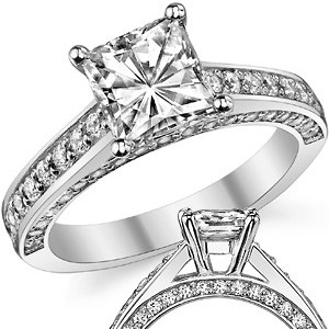 Princess Cathedral Moissanite Engagement Ring - eng564 - MoissaniteCo.com