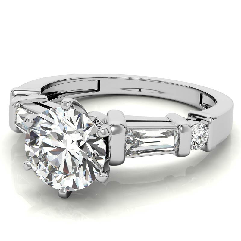 Round & Baguette Moissanite Engagement Ring Setting 0.5ct - eng619 ...