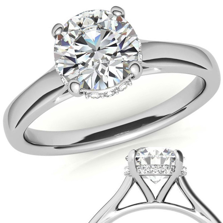Kite Basket Four Prong Solitaire Engagement Ring with Round Cut Diamond in  14KT White Gold | With Clarity