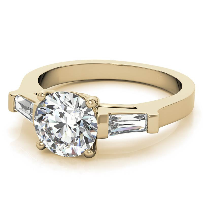 Round & Baguette Moissanite Engagement Ring - eng745 - MoissaniteCo.com