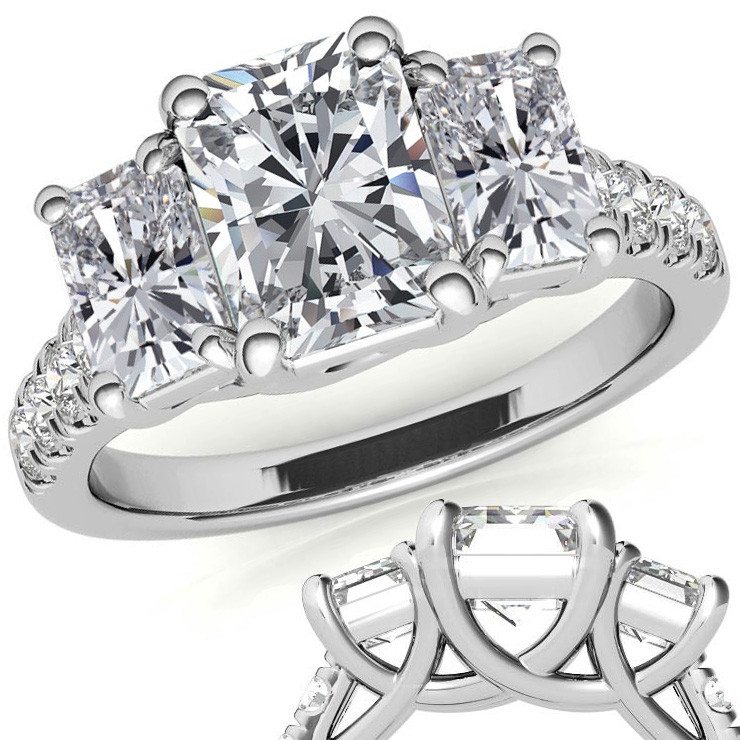 Radiant Cut 3 Stone Diamond Halo 14K Yellow Gold Engagement Ring – Bellezza  Engagement Rings