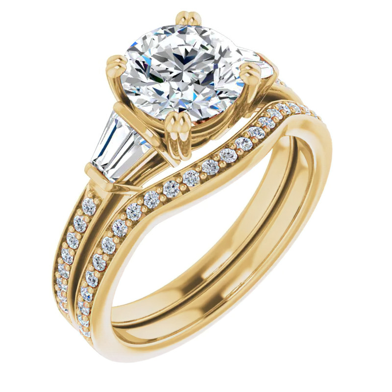 Round Moissanite & Diamond Baguette Engagement Ring - enr033 ...