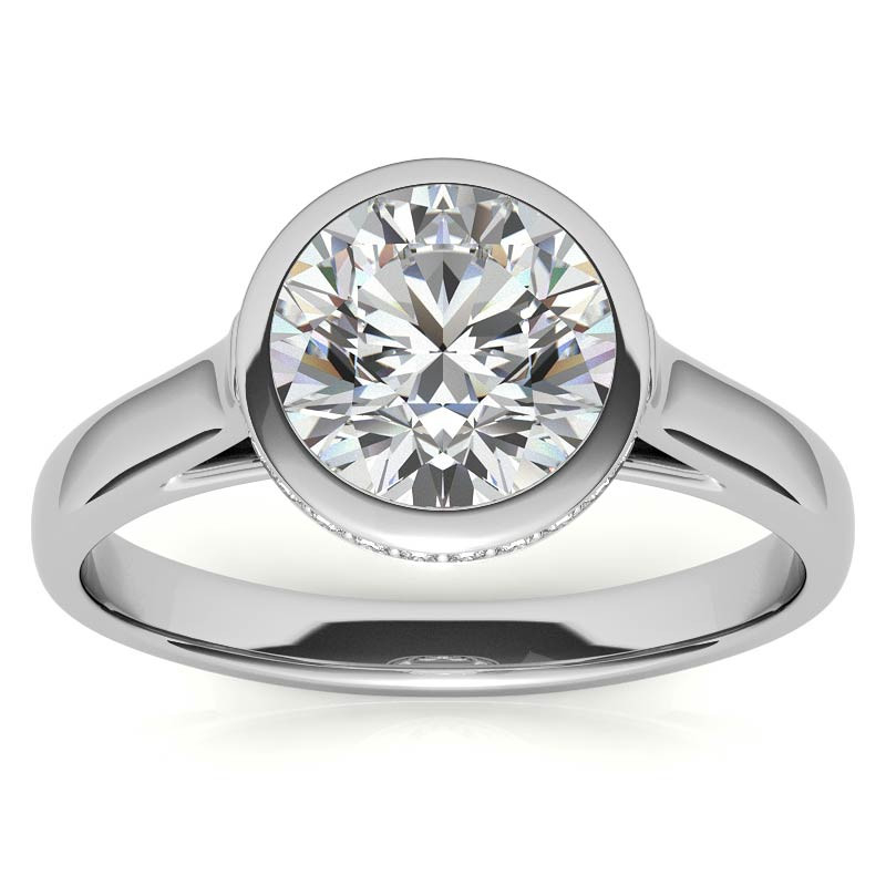 Round Bezel Moissanite Engagement Ring - enr034 - MoissaniteCo.com