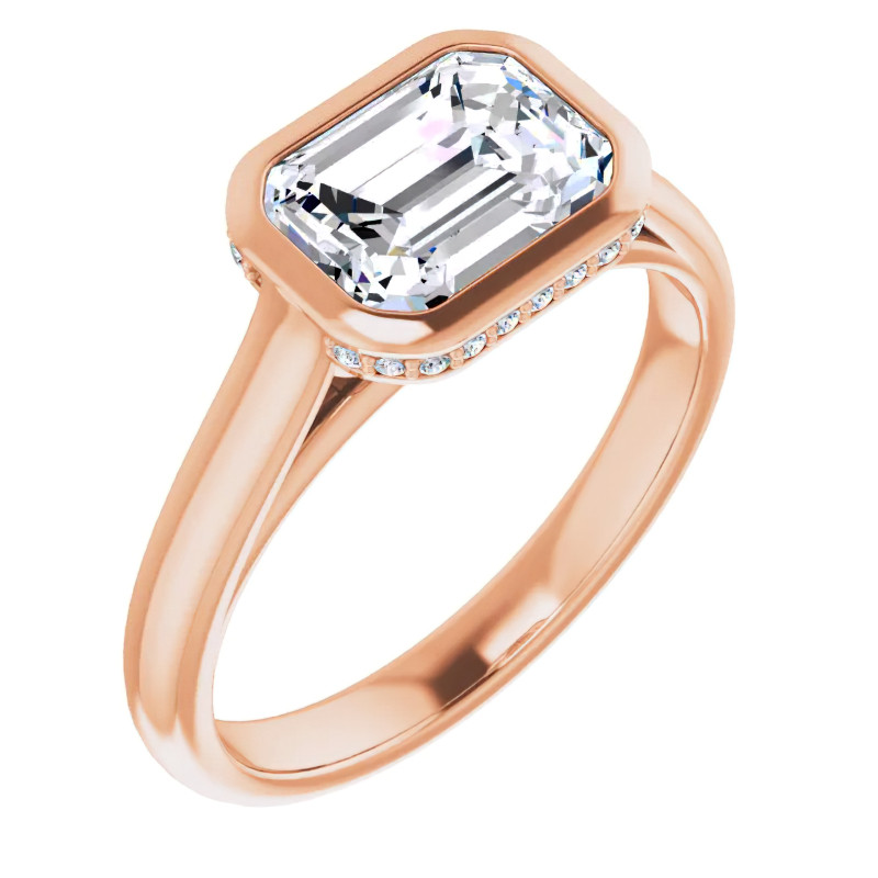 Emerald cut Moissanite Bezel Engagement Ring - enr034-em - MoissaniteCo.com