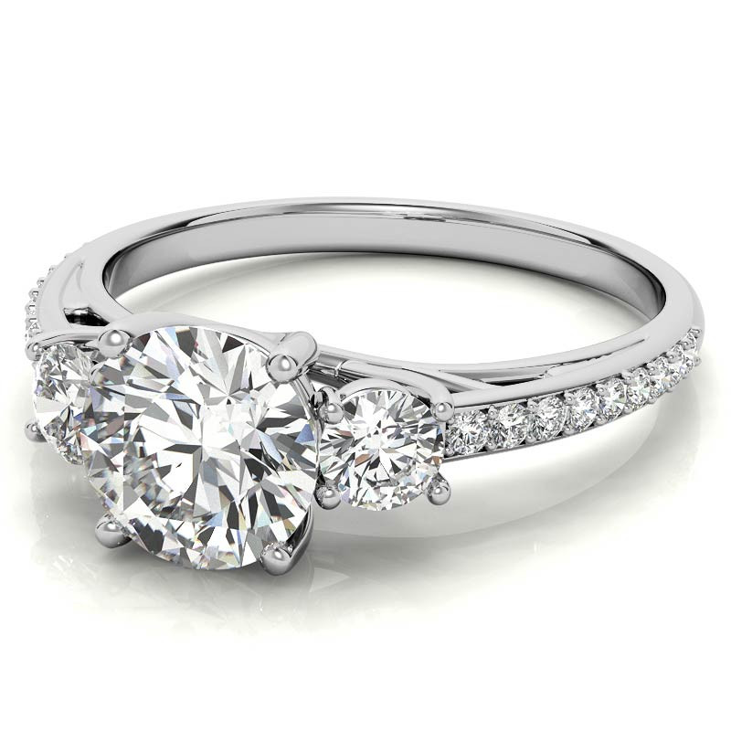 Round Three-Stone Moissanite Engagement Ring - enr037 - MoissaniteCo.com