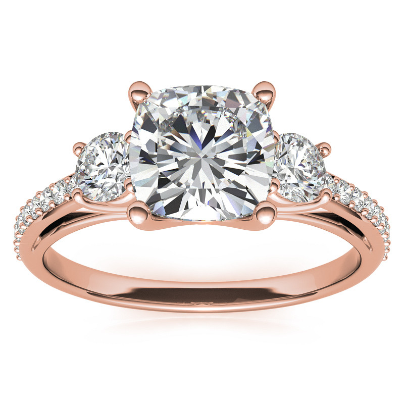 Cushion Moissanite Three-Stone Engagement Ring - enr037-cu ...
