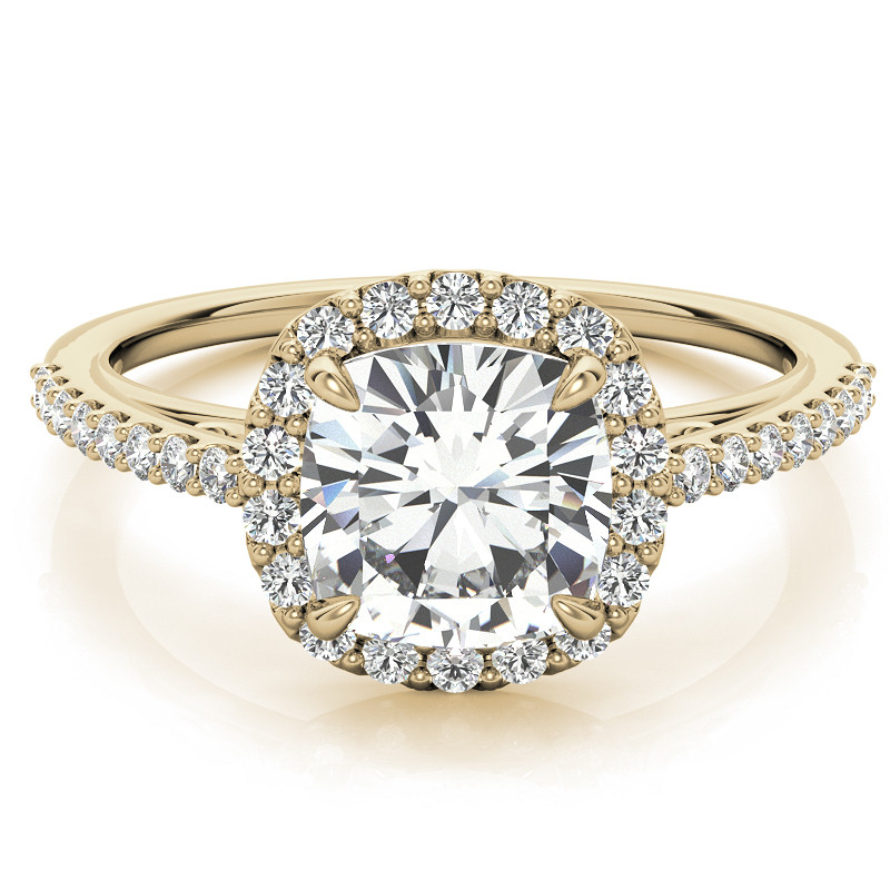 Cushion Petite Halo Moissanite Engagement Ring with Scroll Accent ...