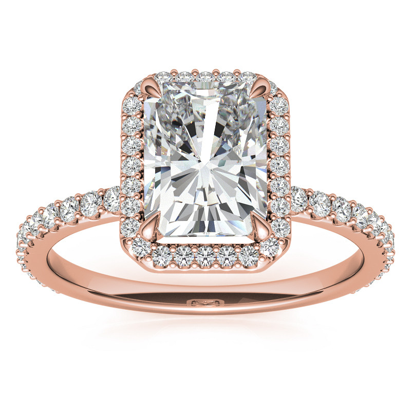 Emerald / Radiant cut Moissanite Engagement Ring with Halo - enr184-em ...