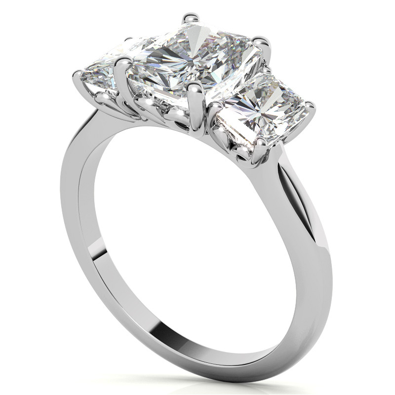 Emerald / Radiant cut Moissanite Three-Stone Engagement Ring - enr187 ...