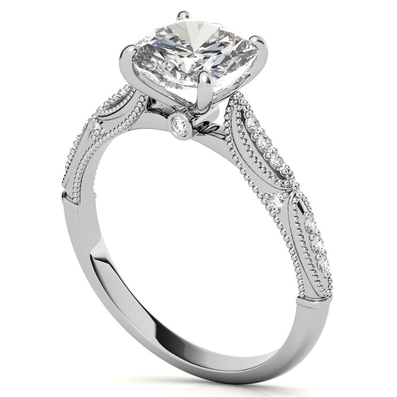Cushion Moissanite Scalloped Engagement Ring with Milgrain - enr190-cu ...