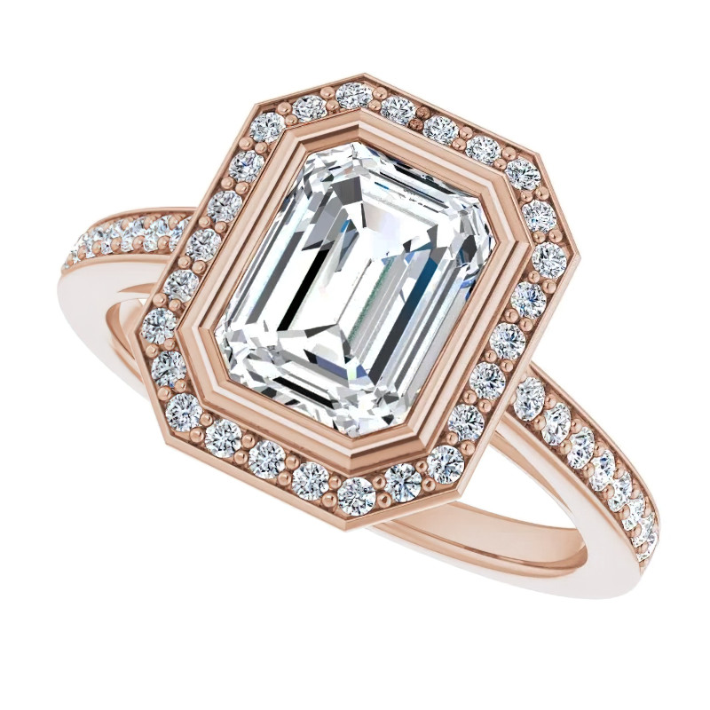 Emerald cut Moissanite Bezel Halo Engagement Ring - enr321-em ...