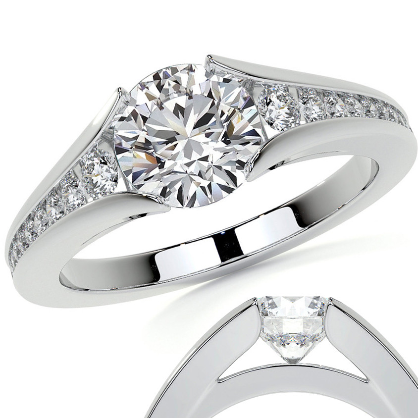Round Tension Cathedral Moissanite Engagement Ring - enr522 