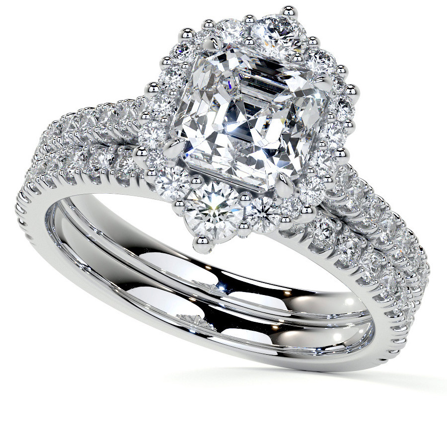 Asscher Moissanite Graduated Halo Engagement Ring - enr603-ash ...