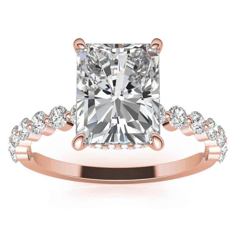 Emerald / Radiant Moissanite and Diamond Collar Engagement Ring ...
