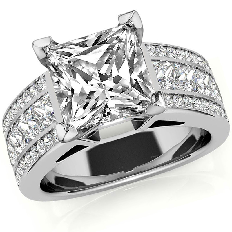 Moissanite Wide Band Engagement Ring and Wedding Band Bridal Set