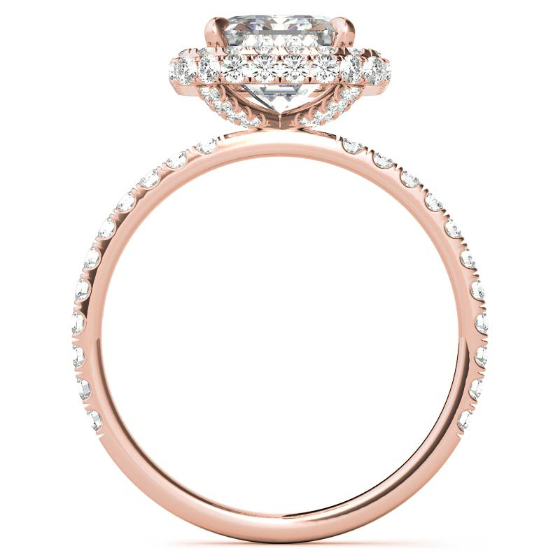 Emerald / Radiant Moissanite Petite Encircled Halo Engagement Ring ...