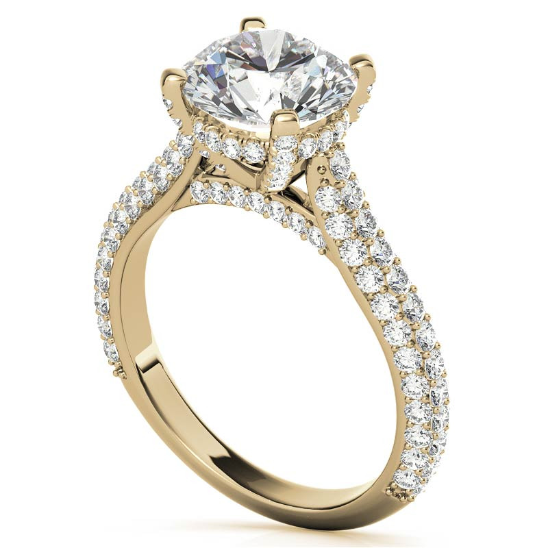 Round Pave Moissanite Cathedral Engagement Ring with Hidden Halo ...