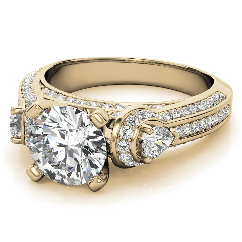 Round and Pear Moissanite 3-Stone Ornate Engagement Ring - enr692 ...