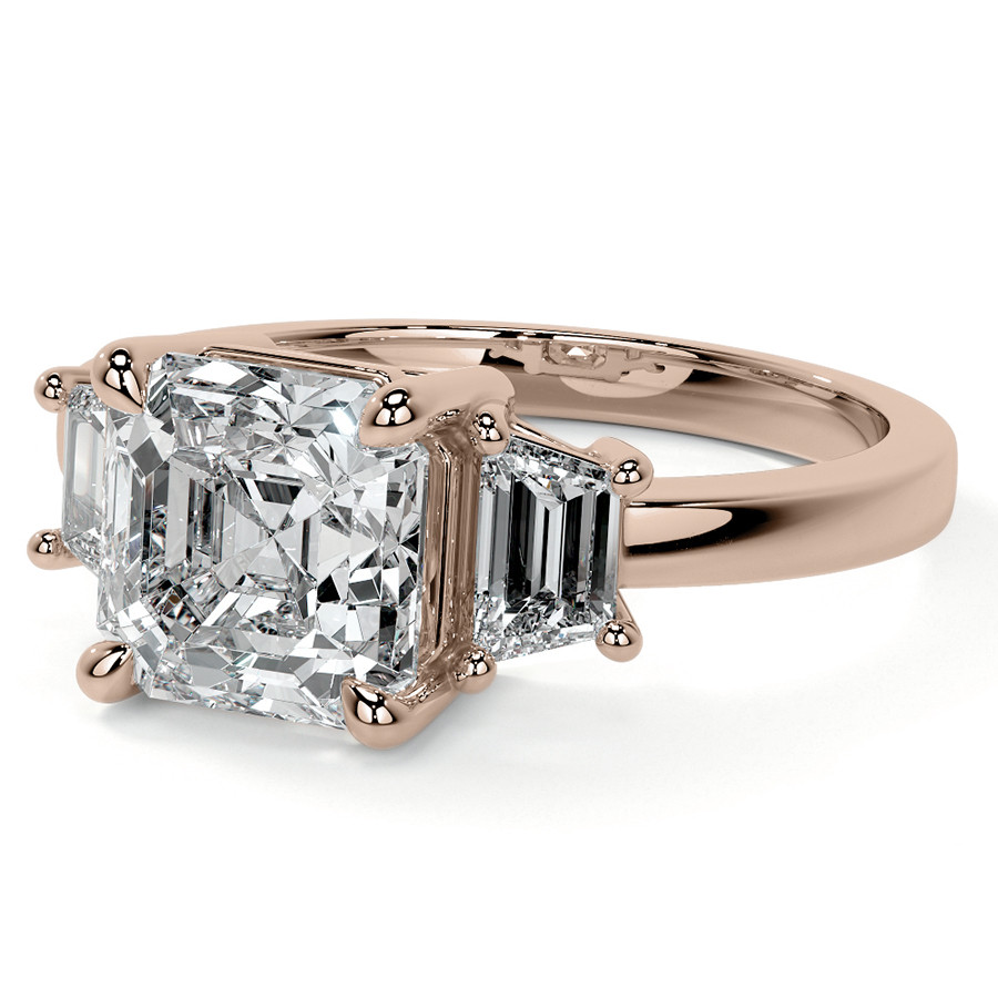 Asscher and Trapezoid Moissanite Engagement Ring