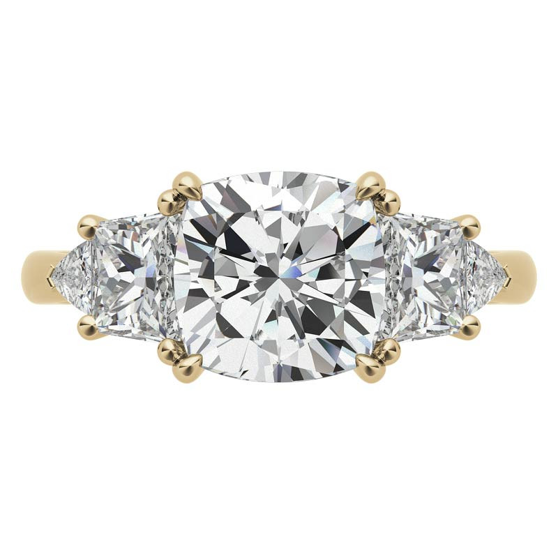 Cushion and Trapezoid Moissanite 3-Stone Engagement Ring - enr837-cu ...