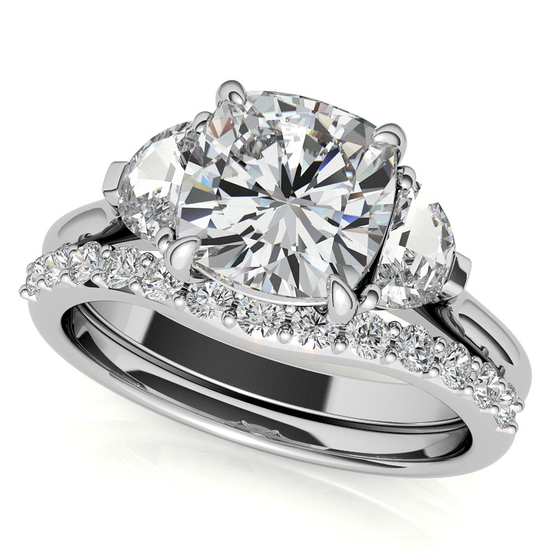 Cushion and Half Moon Moissanite Cathedral Engagement Ring - enr883-cu ...