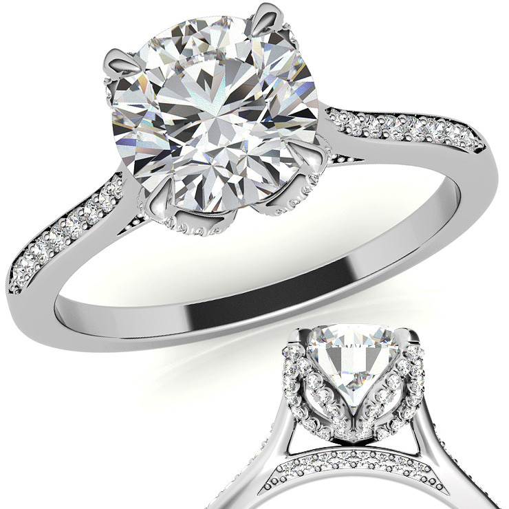 Round Tulip Cathedral Moissanite Engagement Ring - enr195 ...