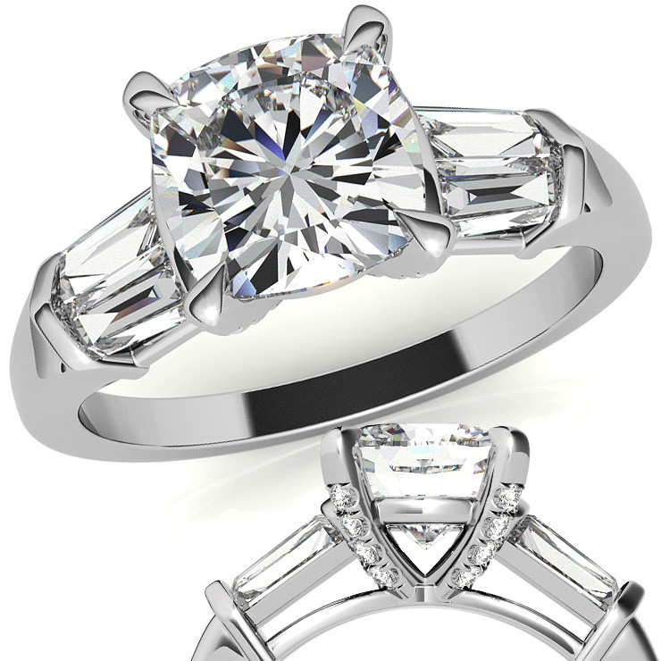 Cushion baguette diamond on sale ring