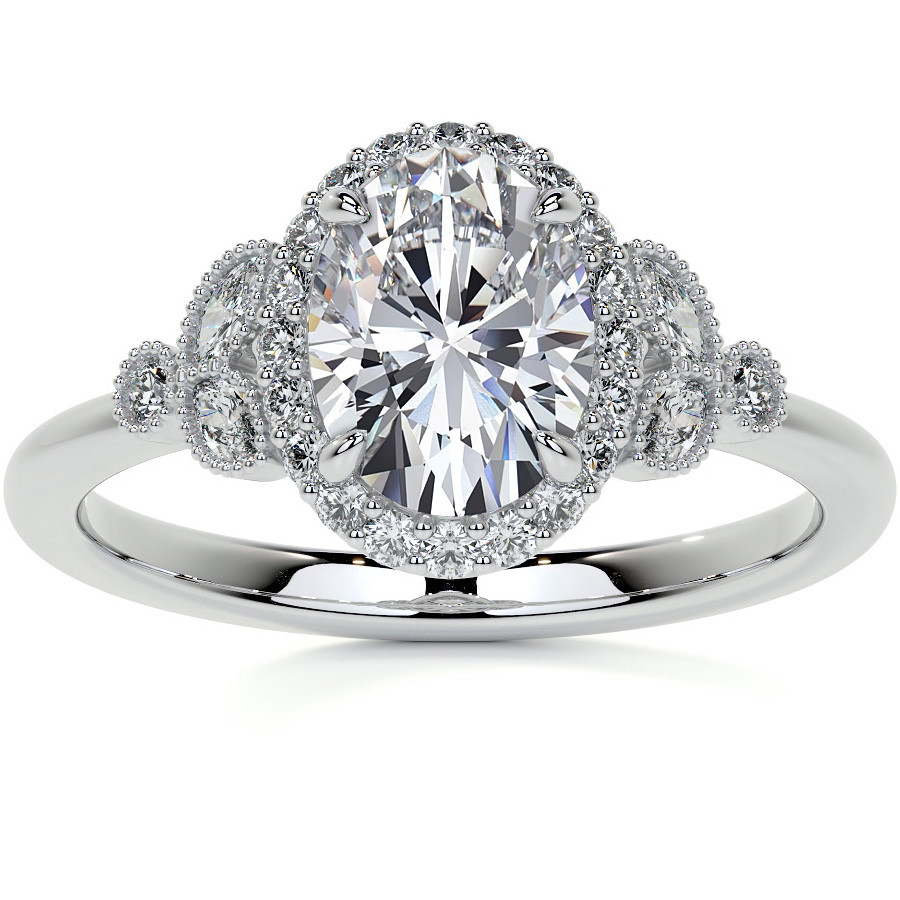 Petite Oval and Marquise Moissanite Halo Engagement Ring - enr961-ov ...